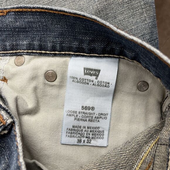 Vintage Y2K Levi’s 569 Loose Straight Baggy Jeans Size 36x32 Distressed - Picture 5 of 10